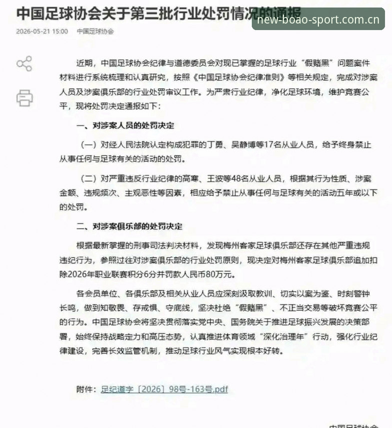 中国足协第三批禁足名单解读教程：在博奥体育官网了解行业整顿动态